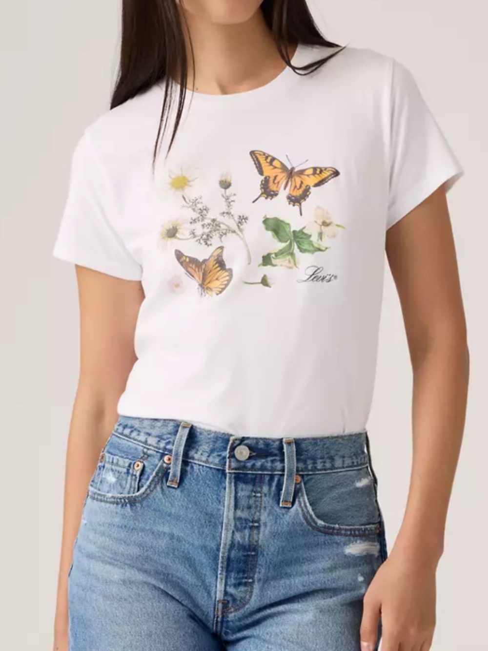 Levi's Perfect T-Shirt Butterflies On Daisies White Graphic Tee